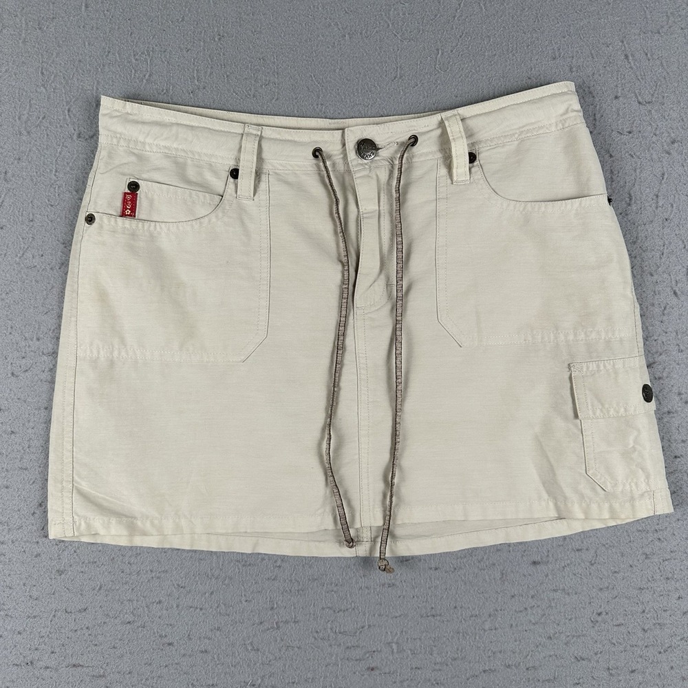 Vtg Y2K Mudd Mini Skirt Women's 5 Beige A Line‎ Drawstring Cargo Pocket